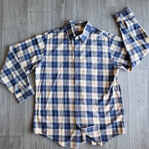 Orvis Luxury Cotton & Wool Flannel Button Down Shirt Men’s L Yellow Blue Plaid